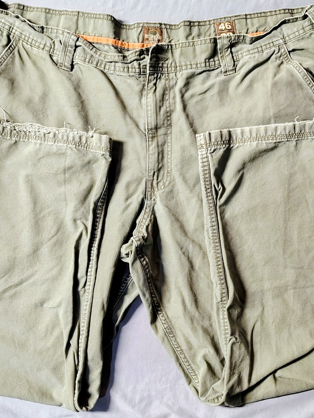 REDHEAD Mens Canvas Utility Work Pants Olive Green Duck Canvas Carpenter 46x32